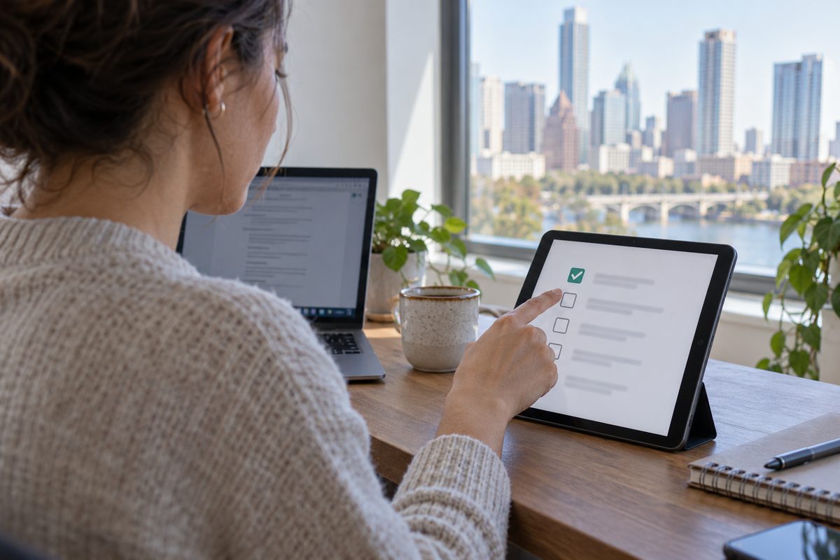 A completed task being marked on a recurring administrative checklist