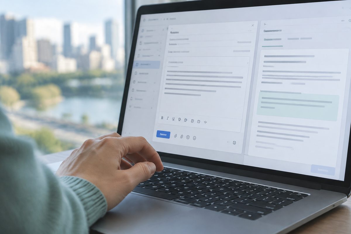 Email draft being checked against an approved response template