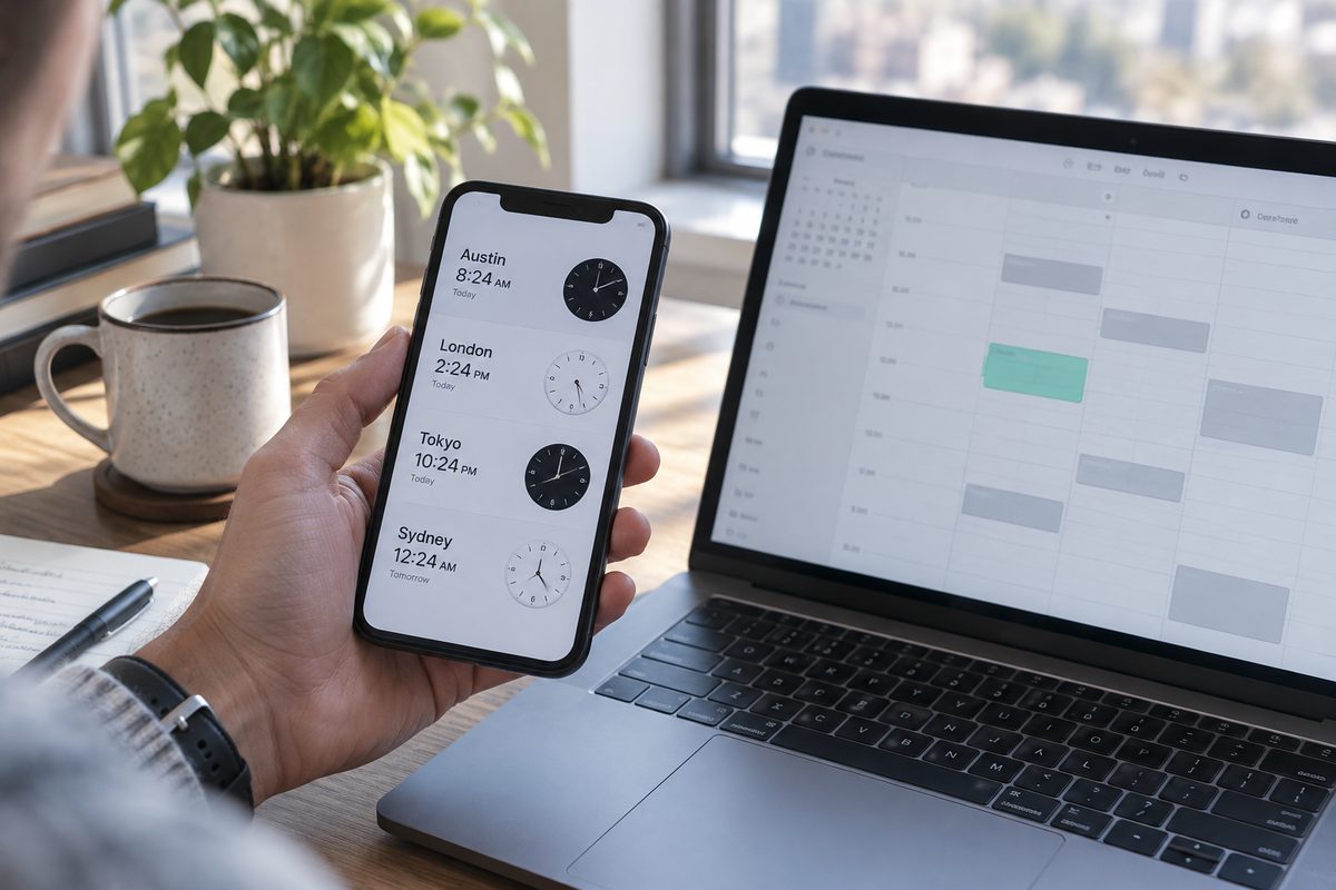 Phone time comparison beside an appointment being rescheduled